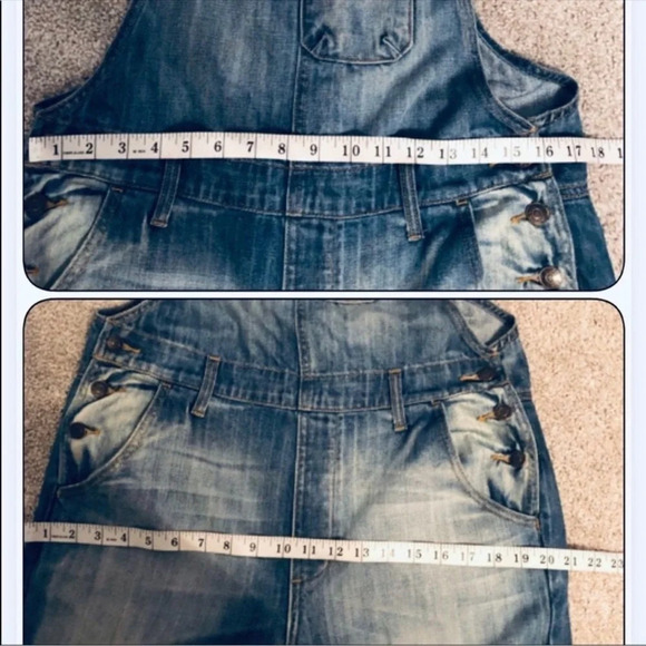 Hidden blue Y2K inspired denim overalls jeans with raw hemline - Picture 6 of 7